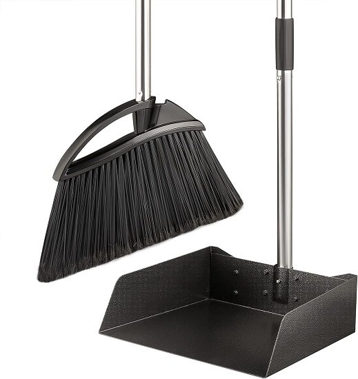 Long-Handed Dustpan and Broom Set, Upright Design, 54" Broom and 38" Dustpan Combination