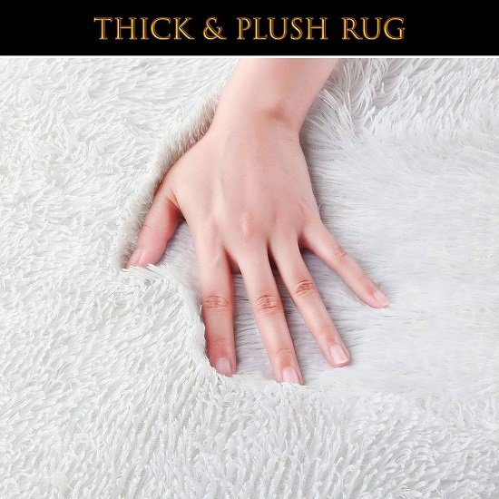 Fluffy area rug, cream shag rug, 4 x 6 feet