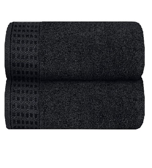 100% Cotton Bath Towel Set 28x55 Inch, Super Soft Highly Absorbent Compact Quick Drying Large Bath Towel - Black (Pack of 2)