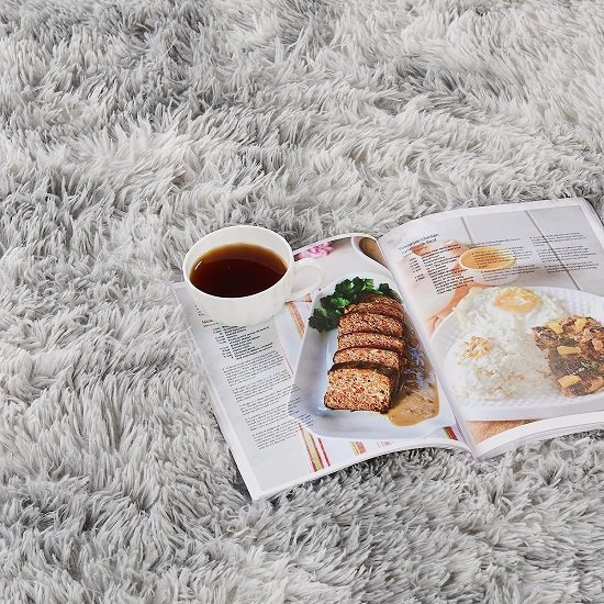 Fluffy plush rug 5x7 for living room bedroom home decoration, light gray