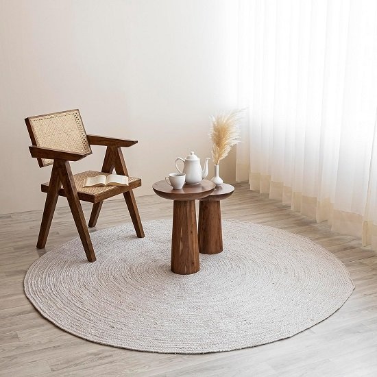 3 Ft Round Jute Area Rugs Off White Dyed Natural Fibers Carpet Area Rug for Living Room, Hallways