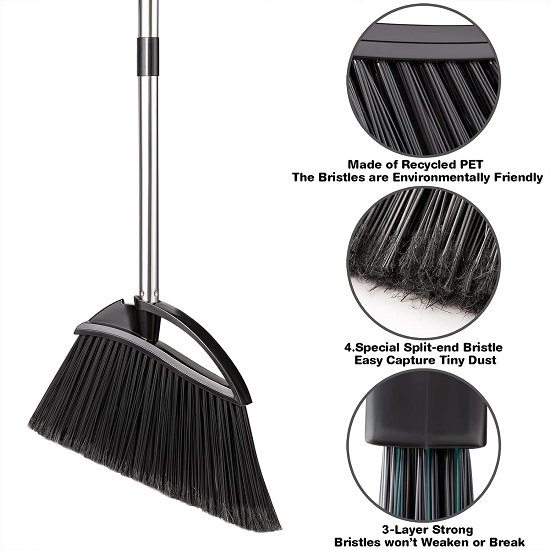 Long-Handed Dustpan and Broom Set, Upright Design, 54" Broom and 38" Dustpan Combination