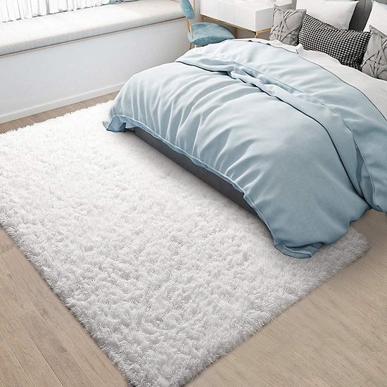 Fluffy area rug, cream shag rug, 4 x 6 feet
