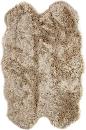 Super Soft Fluffy Faux Sheepskin Rug, Light Brown 4 x 6 Feet Sheepskin Rug