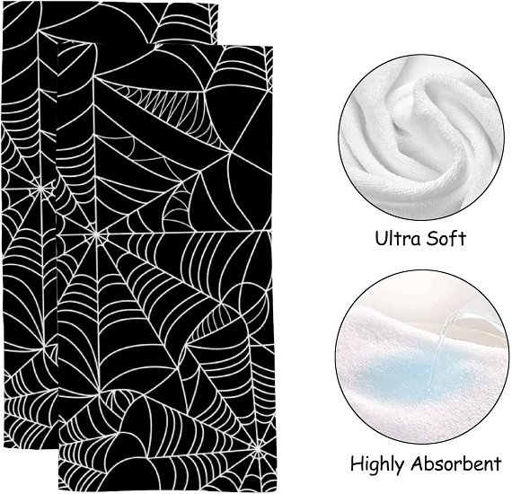 Black Spider Web Bathroom Hand Towels, 2-Pack 15*30 Inch Soft Highly Absorbent Hand Towels