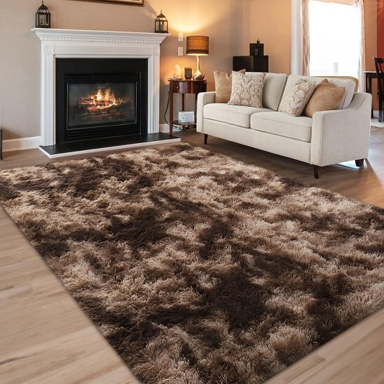 Fluffy plush rug 5x8 feet, tie dye brown plush rug, non-slip plush rug