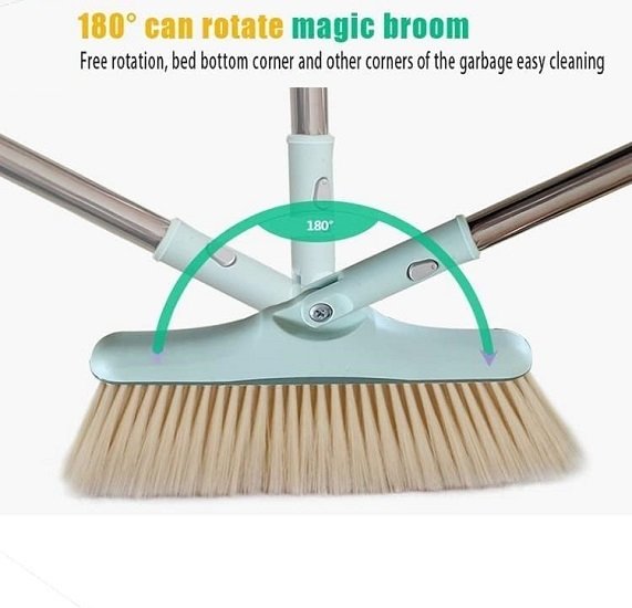 Broom and dustpan set with 180 degree swivel head, windproof dustpan comfort handle, sturdy stainless steel