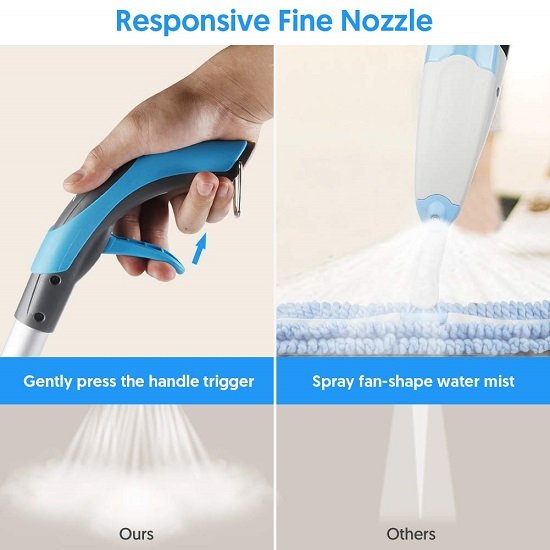 Microfiber Spray Mop for Floor Cleaning with 3 Reusable Mop Pads and 635ml Refillable Bottle, Blue